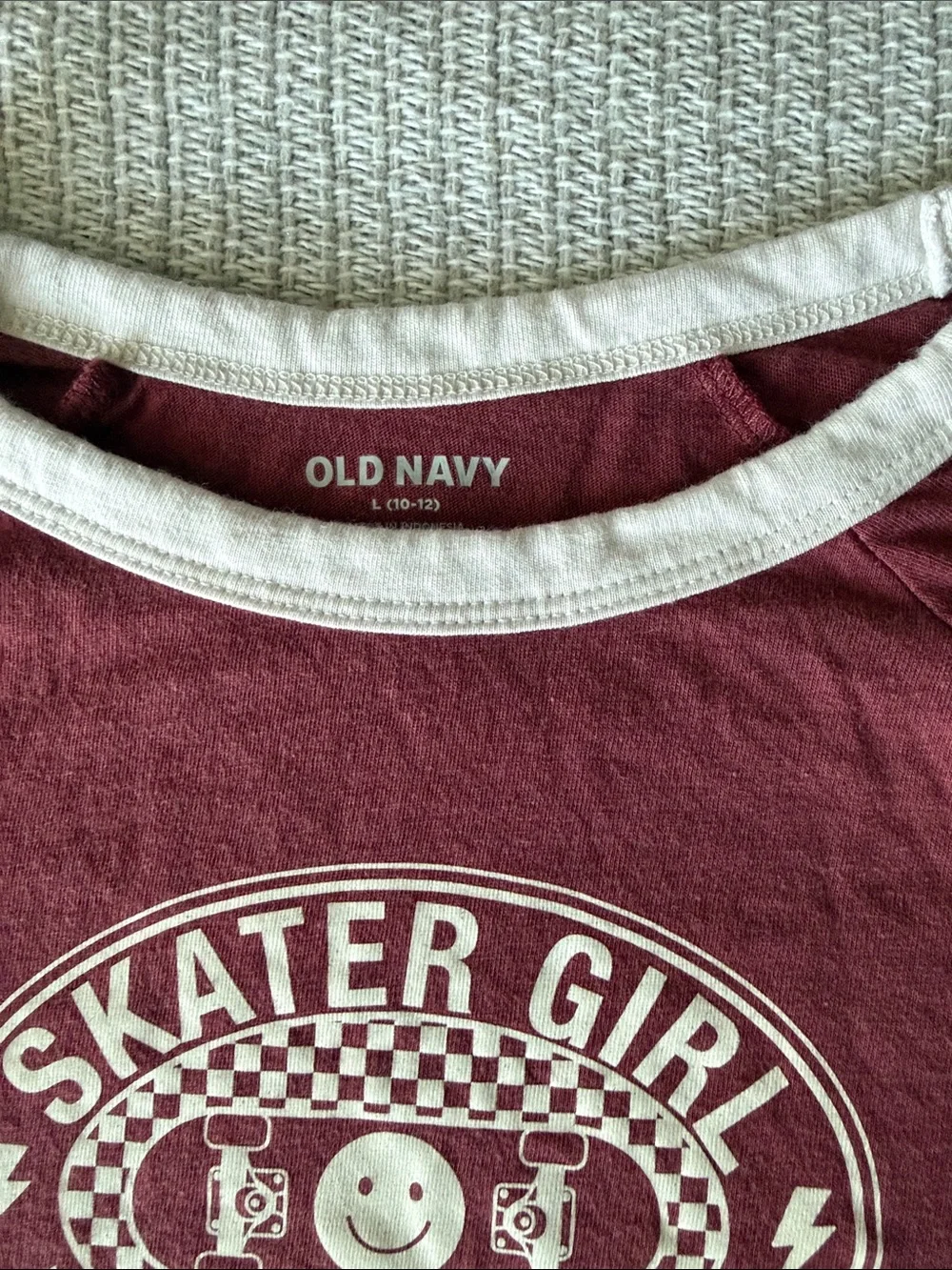 Old Navy Maroon Short-Sleeve 'Skater Girl' Graphic Tee with Cream Trim
